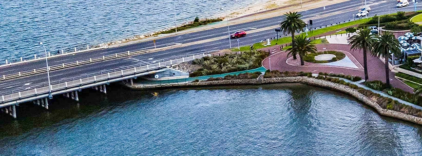 A partial aerial view of Canning Bridge in Applecross.
