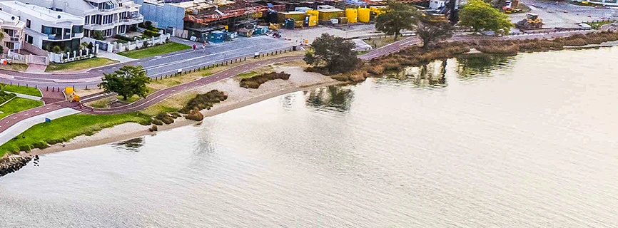 A partial aerial view of Applecross next to the riverside.